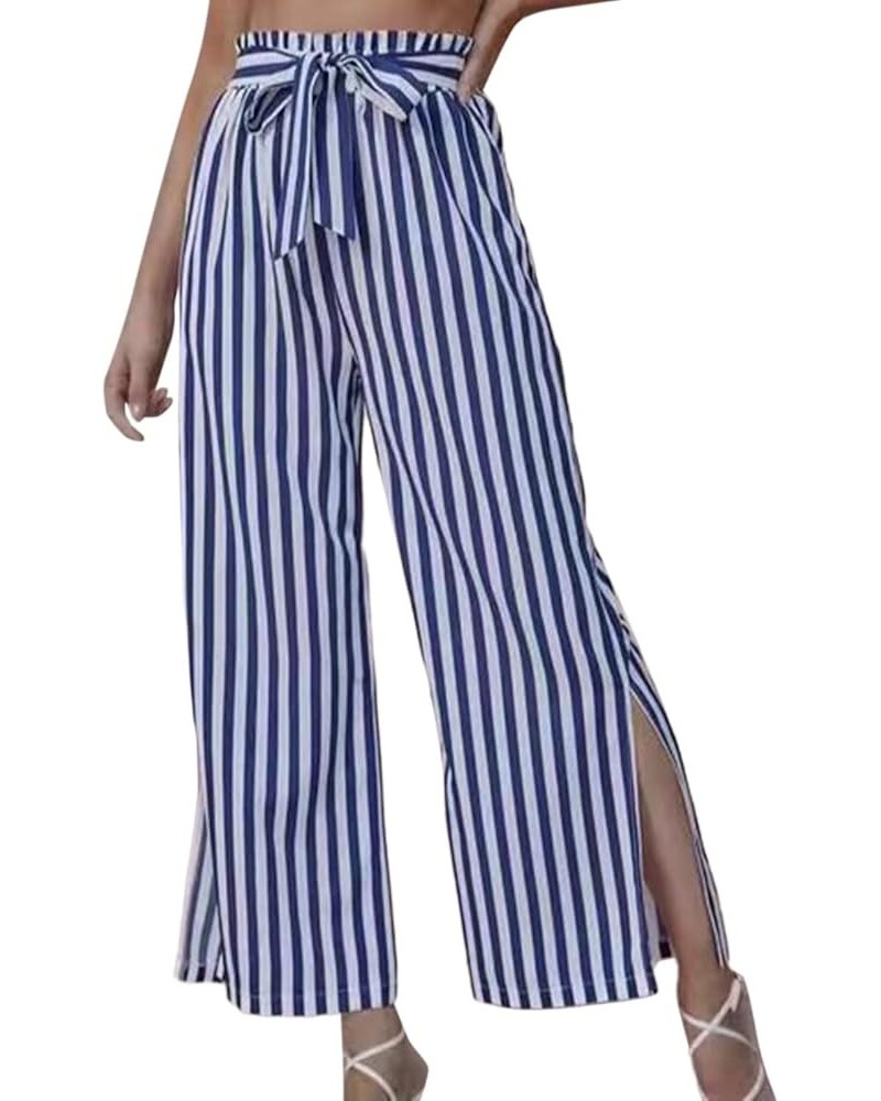 Women's New Women's Loose Casual Split Striped Pants Women's Casual Pants Blue - 2024 Pants for Women $11.33 Outdoor Shoes