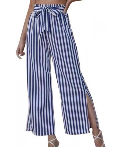 Women's New Women's Loose Casual Split Striped Pants Women's Casual Pants Blue - 2024 Pants for Women $11.33 Outdoor Shoes