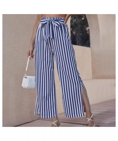 Women's New Women's Loose Casual Split Striped Pants Women's Casual Pants Blue - 2024 Pants for Women $11.33 Outdoor Shoes