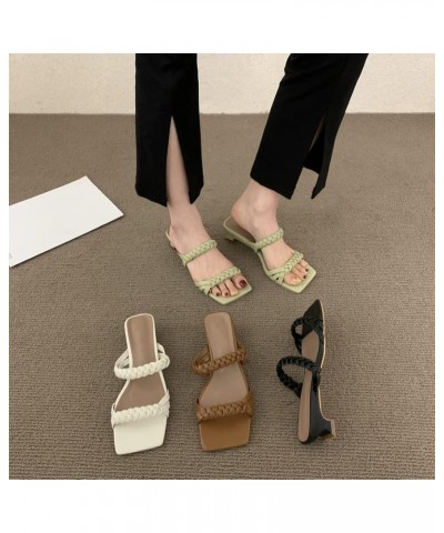 Women's Double Braided Slip-on Sandals Square Toe Open Toe Mule Slides Weave Summer Casual Party Shoes for Women Green $15.92...