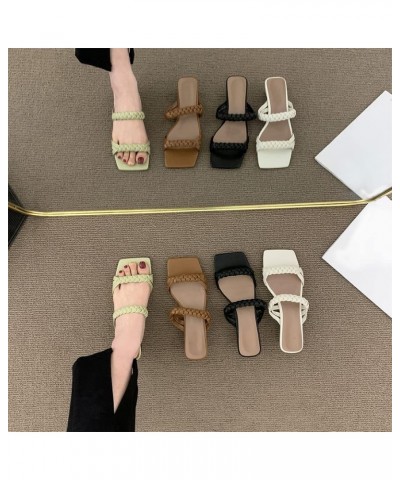 Women's Double Braided Slip-on Sandals Square Toe Open Toe Mule Slides Weave Summer Casual Party Shoes for Women Green $15.92...