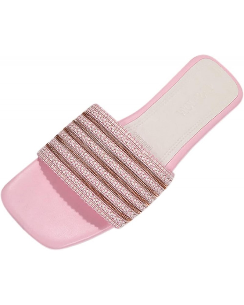 Sandals Women Dressy Summer Flat, Women's Summer Sandals Flip Flops Beach Shoes Ankle T-Strap Thong Flat Sandals Pink-2 $9.19...