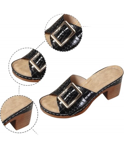 Women's Open Toe Sandals Slip On Casual Mid Heel Thick Sexy Chunky Square Toe Dress Wedding Party Summer Beach Shoes Black $1...