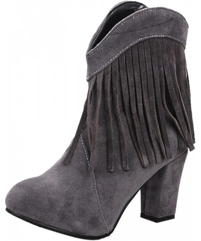 Chelsea Pump Ankle Boots, Womens High Heel Short Boots Thick-Soled Cross-Strap Motorcycle Boots Z 03-grey $18.16 Boots