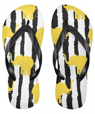 Yellow Elephant Stripes Womens Flip Flops Black White Stripes Summer Beach Sandals Casual Thong Slippers Comfortable Shower S...