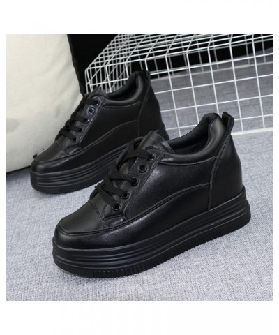 Woman Hidden Wedgie Sneaker High Heels Lace Up Modish Lightweight Walking Shoe Arch Support Platform Sneaker Black $33.75 Fas...