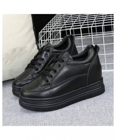 Woman Hidden Wedgie Sneaker High Heels Lace Up Modish Lightweight Walking Shoe Arch Support Platform Sneaker Black $33.75 Fas...