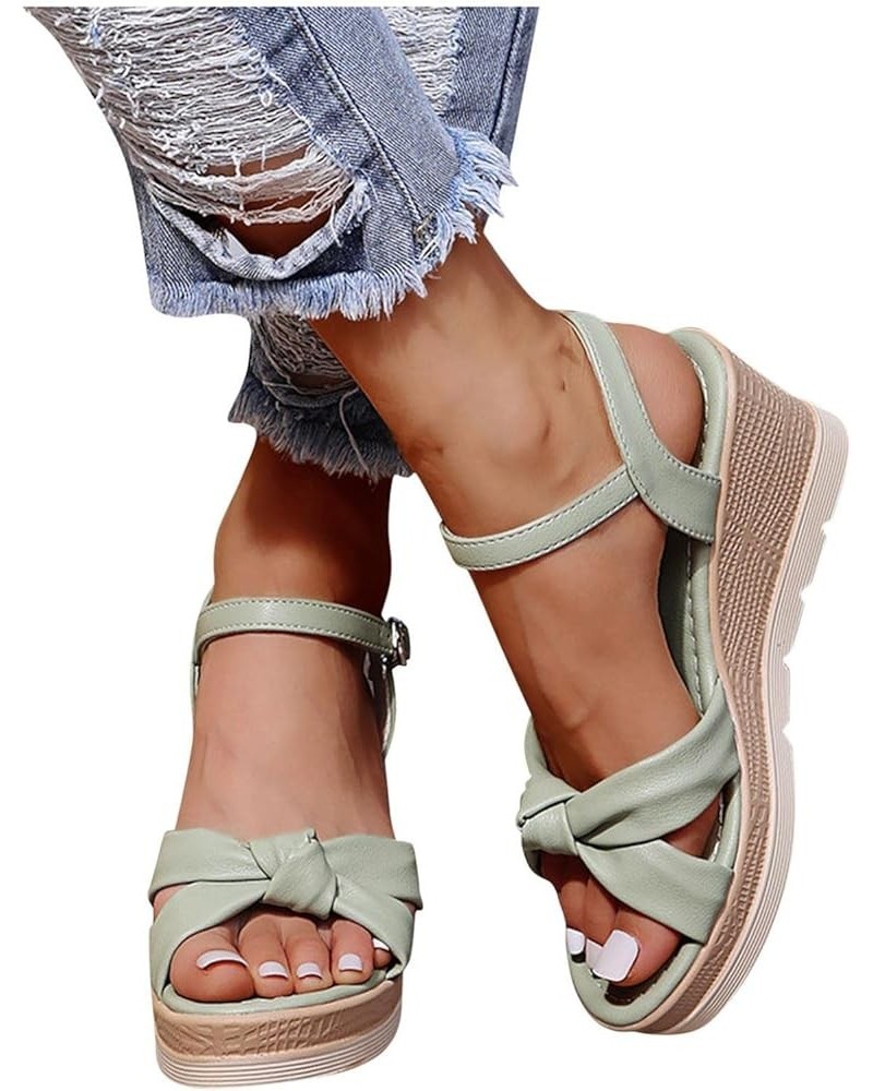 Masbord Wegde Sandals for Women,High Heel Bootie Peep-Toe Ankle Platform Wedges Cutout Side Strap Heeled With Buckle Green $1...