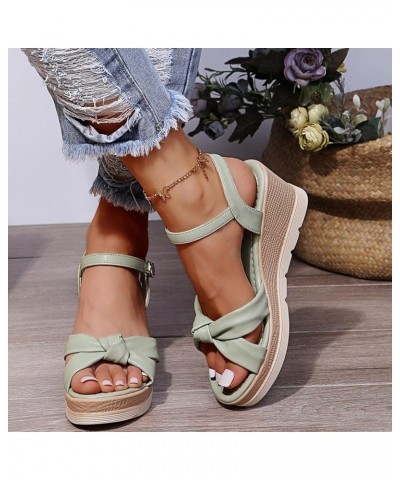 Masbord Wegde Sandals for Women,High Heel Bootie Peep-Toe Ankle Platform Wedges Cutout Side Strap Heeled With Buckle Green $1...