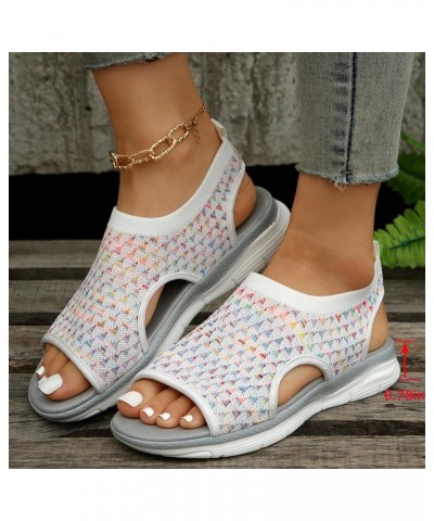 Women's Platform Mesh Sneaker Sandal with Hollow Knit Design Outdoor Slides Open Toe Slip on Beach Elastic Ankle Soft Sole Ca...