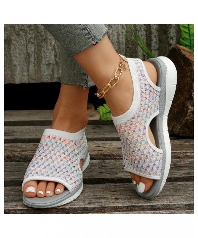 Women's Platform Mesh Sneaker Sandal with Hollow Knit Design Outdoor Slides Open Toe Slip on Beach Elastic Ankle Soft Sole Ca...