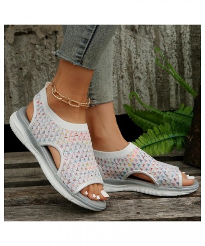 Women's Platform Mesh Sneaker Sandal with Hollow Knit Design Outdoor Slides Open Toe Slip on Beach Elastic Ankle Soft Sole Ca...