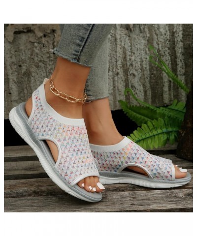 Women's Platform Mesh Sneaker Sandal with Hollow Knit Design Outdoor Slides Open Toe Slip on Beach Elastic Ankle Soft Sole Ca...