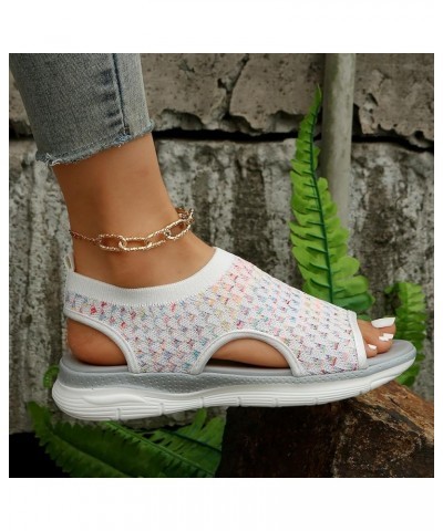 Women's Platform Mesh Sneaker Sandal with Hollow Knit Design Outdoor Slides Open Toe Slip on Beach Elastic Ankle Soft Sole Ca...