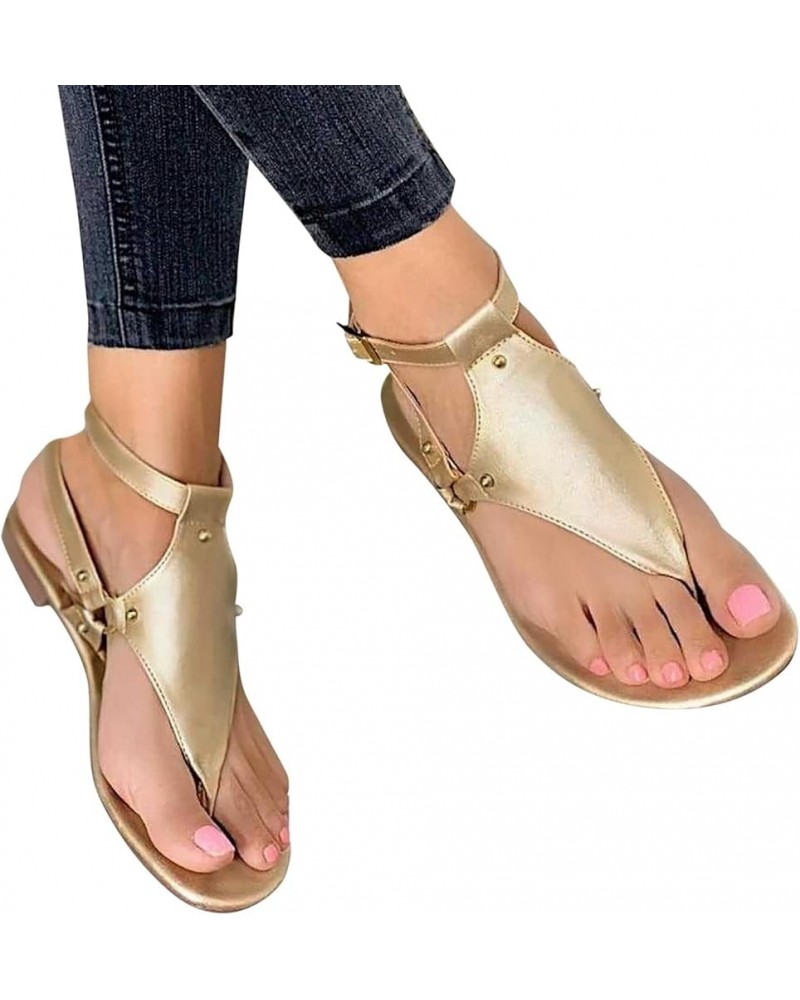 Sandals Women Dressy Summer Flat, Sandals Women Flat Flip Flops Sandals Casual Open Toe Sandals with Ankle Strap Gold $11.24 ...