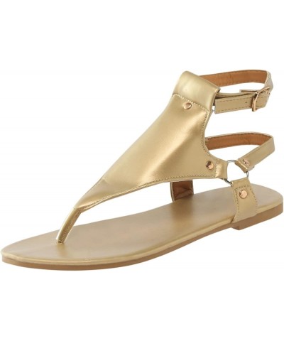 Sandals Women Dressy Summer Flat, Sandals Women Flat Flip Flops Sandals Casual Open Toe Sandals with Ankle Strap Gold $11.24 ...