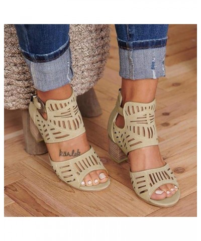 Wedge Sandals For Women Wide Comfy Rhinestone Tower Buckle Open Toe Shoes Cut-Out Vamp Chunky Heel Platform Sandals 07khaki $...