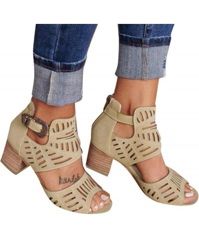 Wedge Sandals For Women Wide Comfy Rhinestone Tower Buckle Open Toe Shoes Cut-Out Vamp Chunky Heel Platform Sandals 07khaki $...