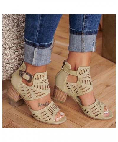 Wedge Sandals For Women Wide Comfy Rhinestone Tower Buckle Open Toe Shoes Cut-Out Vamp Chunky Heel Platform Sandals 07khaki $...