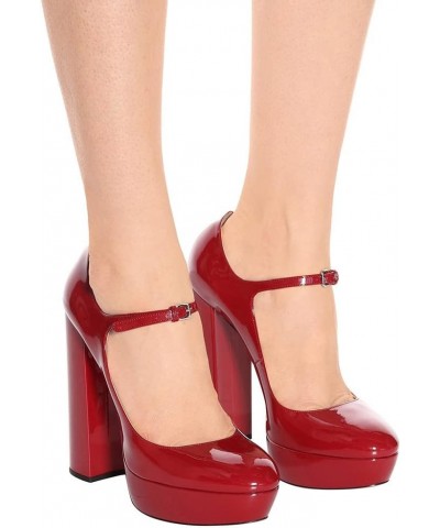 High Heels Ladies Chunky Heel Platform Round Toe Mary Jane Shoes Dress Shoes-Brown||41 37 Red1 $44.50 Pumps