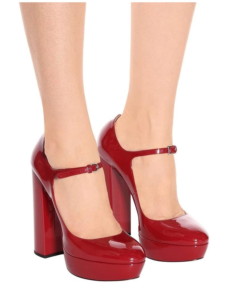 High Heels Ladies Chunky Heel Platform Round Toe Mary Jane Shoes Dress Shoes-Brown||41 37 Red1 $44.50 Pumps