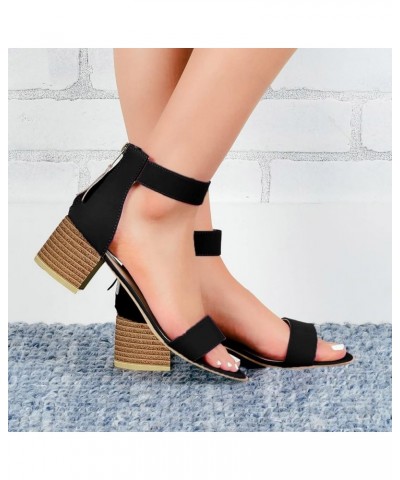 Women's Sandals High Heels Women Ankle Strap Open Toe Chunky Platform Dress High Heel Sandal Heels Black $9.19 Sandals