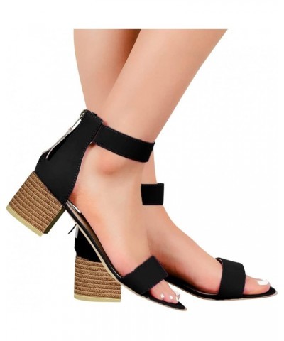 Women's Sandals High Heels Women Ankle Strap Open Toe Chunky Platform Dress High Heel Sandal Heels Black $9.19 Sandals