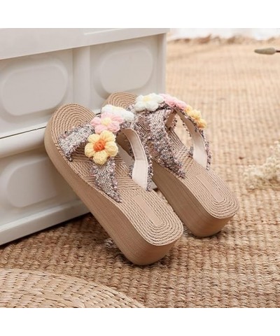 Women's Breathable Open Toe Slippers Women Slippers Fashion Summer New Pattern Flower Flip Flops Wedge (Blue, 8) 7.5 Yellow $...