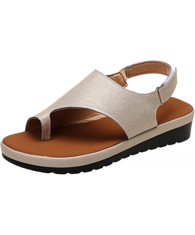 Womens Leather Slide Sandals,Bunion Sandals Comfortable Orthopedic Sandals Summer Flip Flops Casual Walking Wedges Gold $16.5...