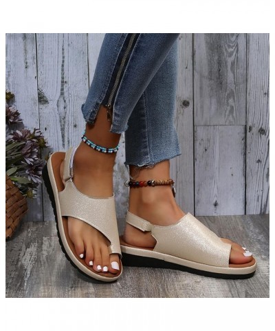 Womens Leather Slide Sandals,Bunion Sandals Comfortable Orthopedic Sandals Summer Flip Flops Casual Walking Wedges Gold $16.5...