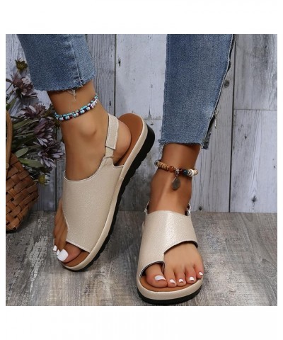 Womens Leather Slide Sandals,Bunion Sandals Comfortable Orthopedic Sandals Summer Flip Flops Casual Walking Wedges Gold $16.5...