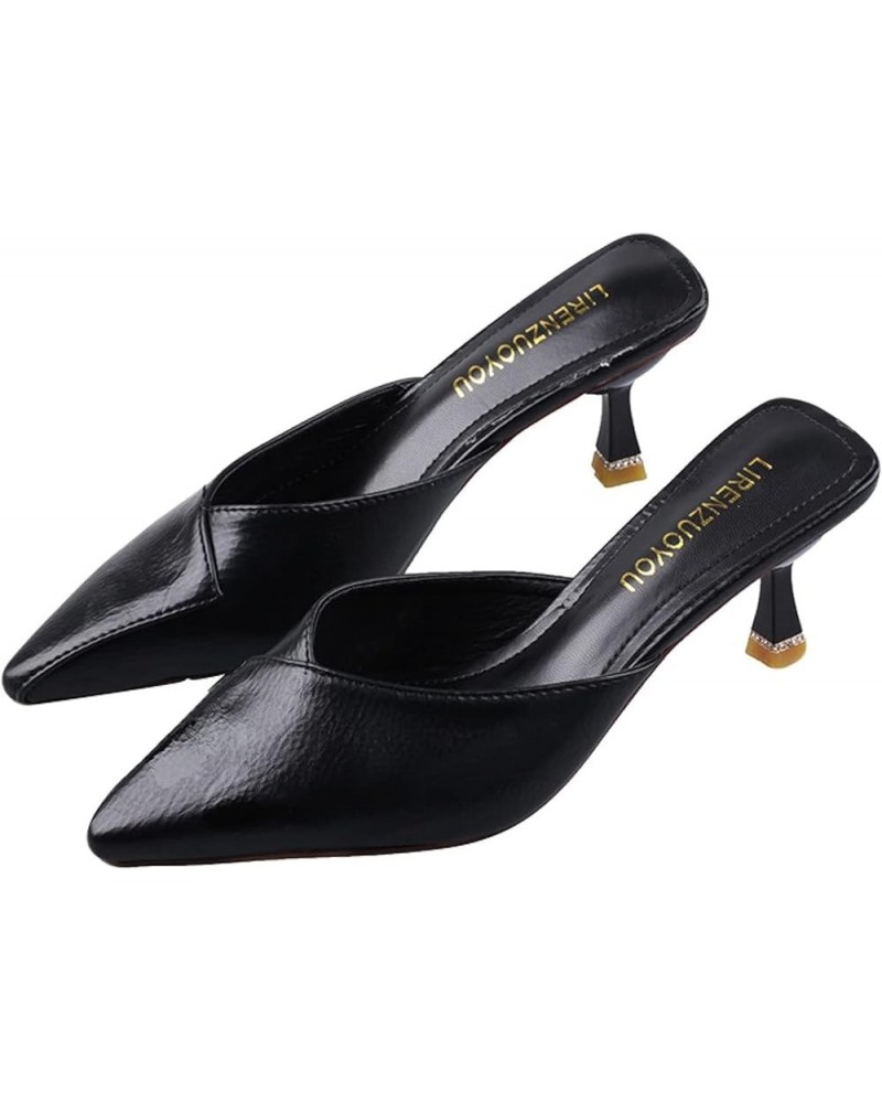 Women's Mule Slippers, Comfortable PU Leather Pointed Kitten High Heels, Backless Casual Shoes, Work Sandals Black $29.00 Mul...