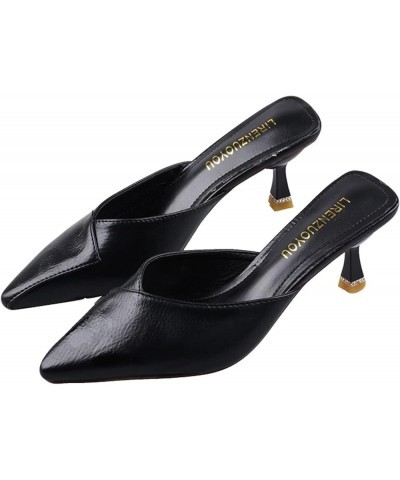 Women's Mule Slippers, Comfortable PU Leather Pointed Kitten High Heels, Backless Casual Shoes, Work Sandals Black $29.00 Mul...