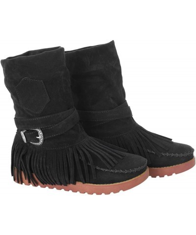 Shoes Casual Fashion Toe Retro Short Women's Fringe Boots Round Flat Women's Boots Ladies Shoes Black $30.08 Boots