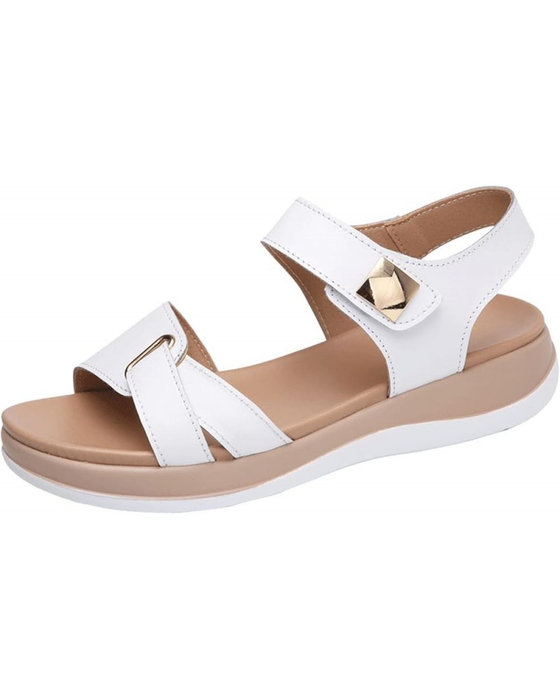 Fashion Summer Women Sandals Flat Thick Bottom Open Toe Hook Loop Solid Color Casual Sandals for Women Memory Foam (White, 9)...