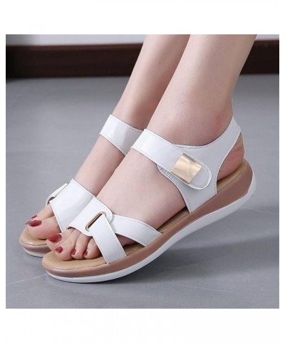 Fashion Summer Women Sandals Flat Thick Bottom Open Toe Hook Loop Solid Color Casual Sandals for Women Memory Foam (White, 9)...