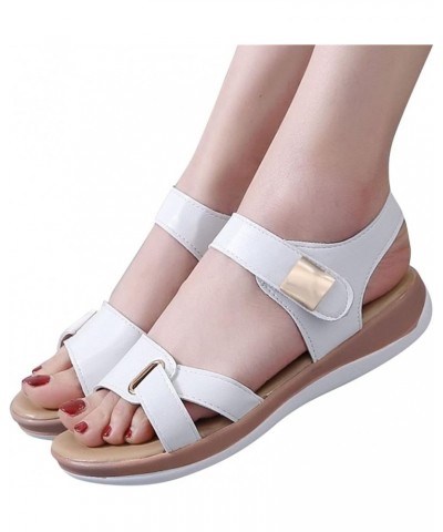 Fashion Summer Women Sandals Flat Thick Bottom Open Toe Hook Loop Solid Color Casual Sandals for Women Memory Foam (White, 9)...