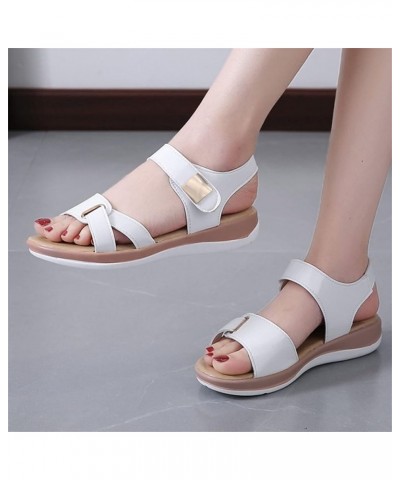 Fashion Summer Women Sandals Flat Thick Bottom Open Toe Hook Loop Solid Color Casual Sandals for Women Memory Foam (White, 9)...