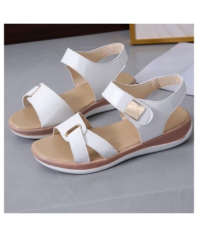 Fashion Summer Women Sandals Flat Thick Bottom Open Toe Hook Loop Solid Color Casual Sandals for Women Memory Foam (White, 9)...