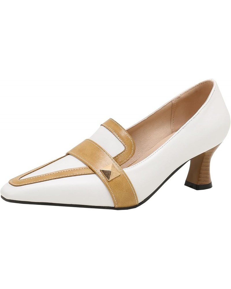 Women Elegant Business Pumps with Kitten Heels and Pointed Toe White $33.52 Pumps