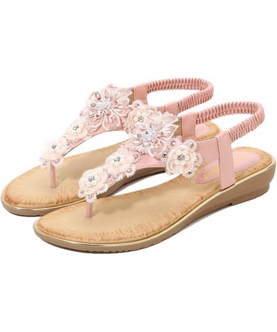 Ladies Casual Shoes Beach Pearl Flower Flops Women Flip Sandals Summer S Slippers for Women Size 10 (Yellow, 9) Pink 8 $18.02...