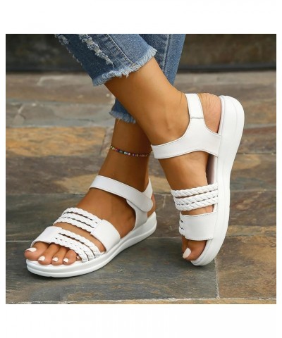 Comfortable Sandals For Women Open Toe Adhesive Woven Strap Thick Heel Shoes Roman Sports Style Sandals Journey Beach U-765 W...