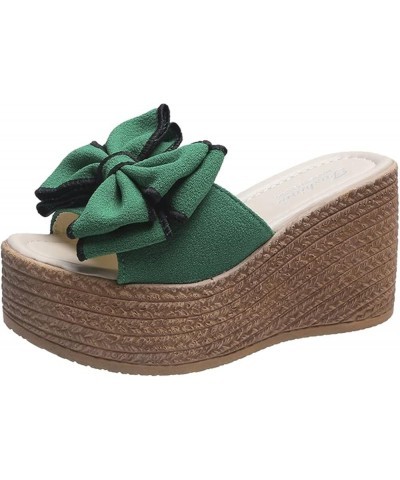 Casual Style Solid Color Bow Wedge Sandals for Women Fashion Spring and Summer Women Sandals Slip on Wedge Heel 9 Green $19.6...