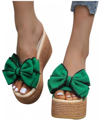 Casual Style Solid Color Bow Wedge Sandals for Women Fashion Spring and Summer Women Sandals Slip on Wedge Heel 9 Green $19.6...