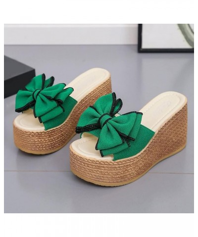 Casual Style Solid Color Bow Wedge Sandals for Women Fashion Spring and Summer Women Sandals Slip on Wedge Heel 9 Green $19.6...