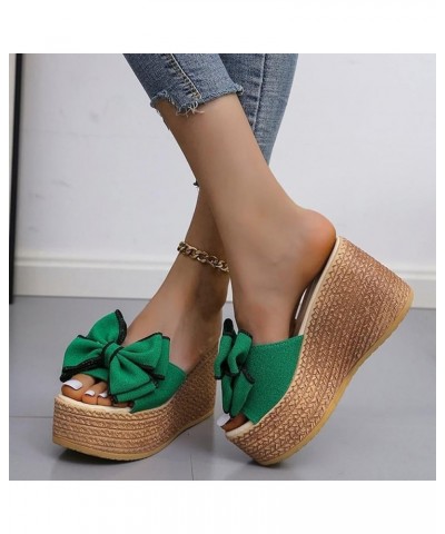 Casual Style Solid Color Bow Wedge Sandals for Women Fashion Spring and Summer Women Sandals Slip on Wedge Heel 9 Green $19.6...