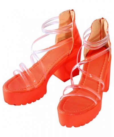 High Heeled sandals For Women Toddler Boy sandals Velvet Platform Heels sandals Women Silver Comfortable Chunky Heeled Orange...