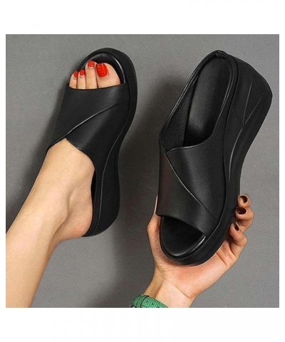 Women's Platform Slide Sandal Summer Slippers Fish Mouth Shoes Fashion Wedge Sandal Middle Heel Flip-Flop Summer Sandals Blac...