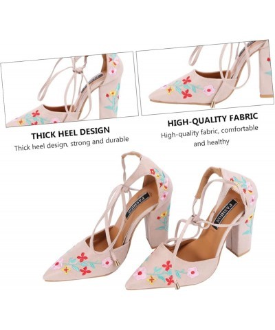 1 Pair Women's Embroidered Block Heel Sandals Party Wedding Dress Shoes Slip on Clear Heels Womens Clear Sandals Heeled Sanda...