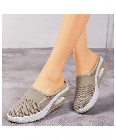 Women's Air Cushion Slip-On Walking Shoes Orthopedic Diabetic Walking Shoes, Breathable Sport Running Platform Shoes 3-khaki ...